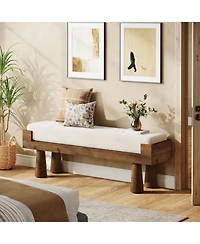 Tribesigns 47.24'' Entryway Bench, End of Bed Bench with Berber Fleece Cushion, Wooden Shoe Bench