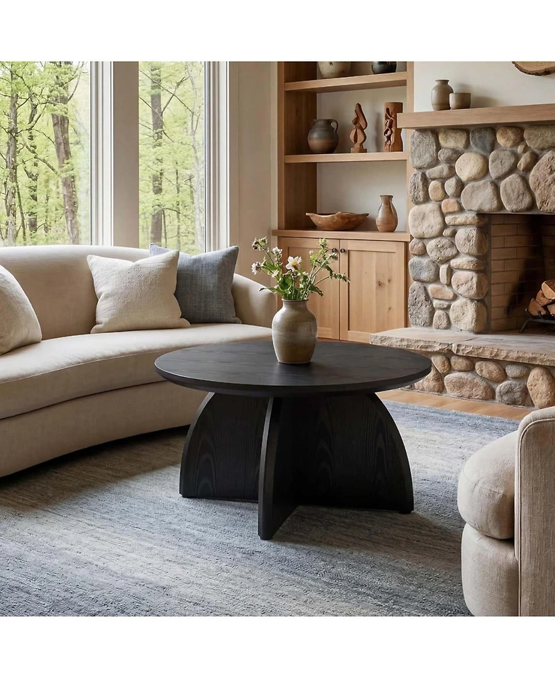 Tribesigns 31.5'' Round Coffee Table, Modern Circle Center Living Room Table, Black Low Cocktail Table