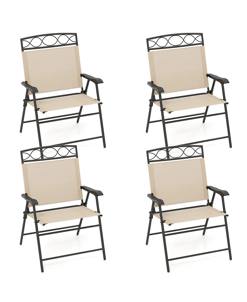 Gouun Set of 4 Folding Patio Dining Chairs with Armrests and Inclined Backrest
