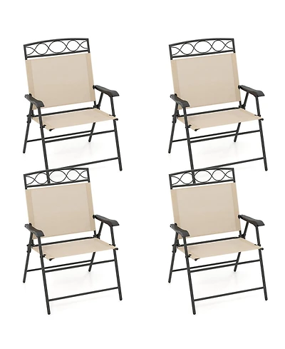 Gouun Set of 4 Folding Patio Dining Chairs with Armrests and Inclined Backrest