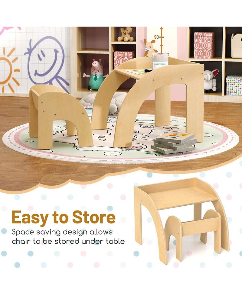 Gouun Kids Table and Chair Set with Wide Tabletop and Curved Edges