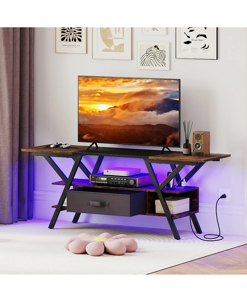 Gouun Low-Profile 55-Inch Tv Stand with Led Lights and Power Outlets