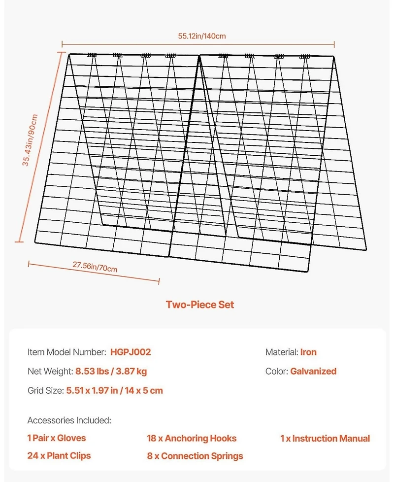 Sugift Cucumber Trellis, 35" x 55", Foldable with Plant Clips, Metal Garden Support