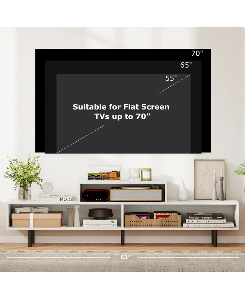 Gouun 63 in Open Cubby Tv Stand with 5-Leg Stability for TVs up to 70