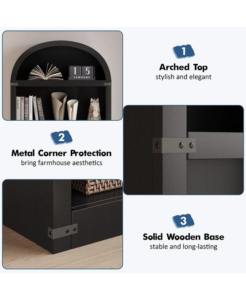 gaomon 71.65" Tall Farmhouse 5-Tier Arched Wooden Bookcase, Display Storage for Home Office