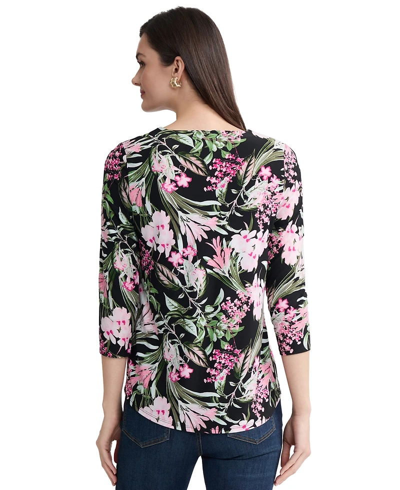 Jones New York Women's Printed V-Neck Top