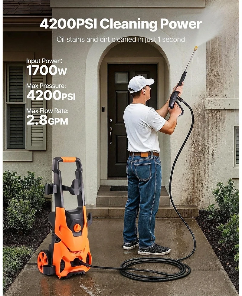 Sugift Electric Pressure Washer, 2000 Psi, 2.8 Gpm, with Nozzles and Foam Cannon