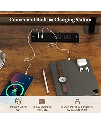 Gouun Reversible Computer Desk with Charging Station, Fabric Storage Drawer and Adjustable Shelf