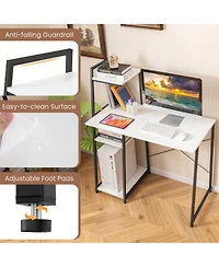 Gouun Computer Desk with 3-Tier Side Bookshelf, Anti-Fall Guard Rail and Adjustable Foot Pads