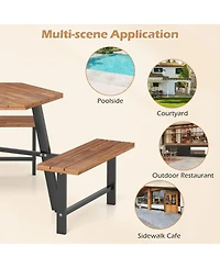 Gouun 6-Person Acacia Wood Picnic Table and 3-Bench Set with Umbrella Hole