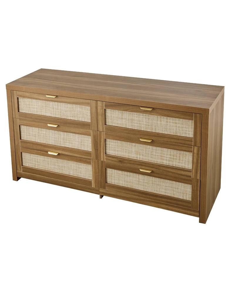 Sugift 6 Drawer Rattan Dresser, Rattan Chest with Metal Handle