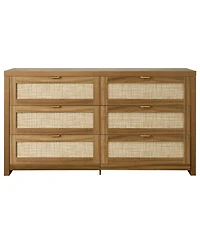 Sugift 6 Drawer Rattan Dresser, Rattan Chest with Metal Handle
