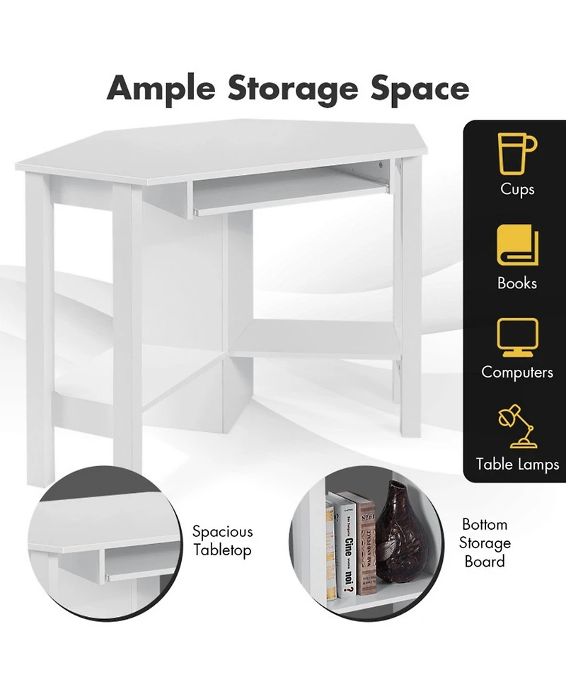 Gouun Corner Computer Desk with Keyboard Tray, 3 Storage Cupboards and Display Shelves