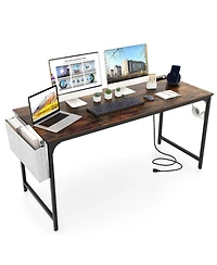 Gouun Computer Desk with Built-In Charging Station, Side Storage Bag and Metal Hook