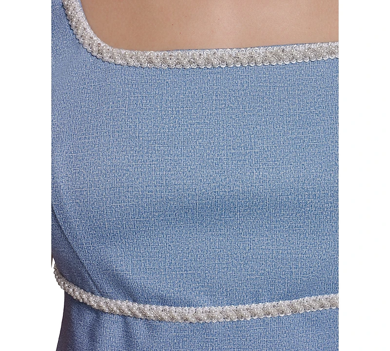 Karl Lagerfeld Paris Women's Sleeveless Square Neck Melange Stretch Dress