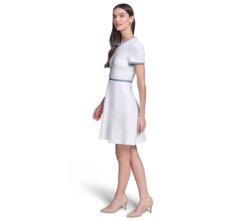 Karl Lagerfeld Paris Women's Knit Tweed A-Line with Framing and Crew Neck Dress
