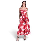 Karl Lagerfeld Paris Women's Printed Cotton Midi with Rope Belt Dress