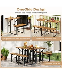 Gouun Acacia Wood Single-Side Patio Table and Bench Set