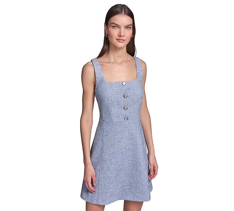 Karl Lagerfeld Paris Women's Tweed A-Line with Button Dress