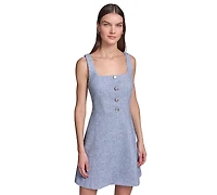 Karl Lagerfeld Paris Women's Tweed A-Line with Button Dress