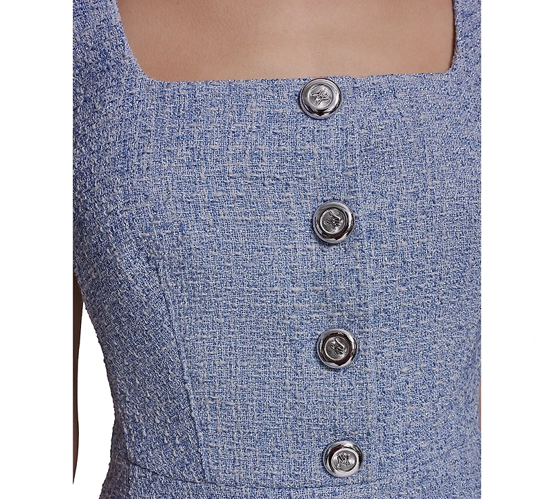 Karl Lagerfeld Paris Women's Tweed A-Line with Button Dress
