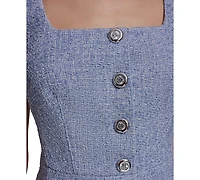 Karl Lagerfeld Paris Women's Tweed A-Line with Button Dress