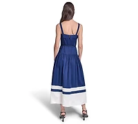 Karl Lagerfeld Paris Women's Cotton Midi with Contrast Border & Rope Tie Belt Dress