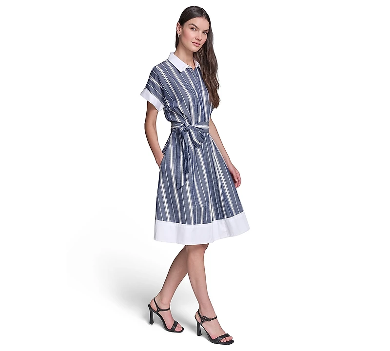 Karl Lagerfeld Paris Women's Melange Stripe Short Shirt Dress