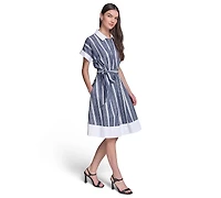 Karl Lagerfeld Paris Women's Melange Stripe Short Shirt Dress