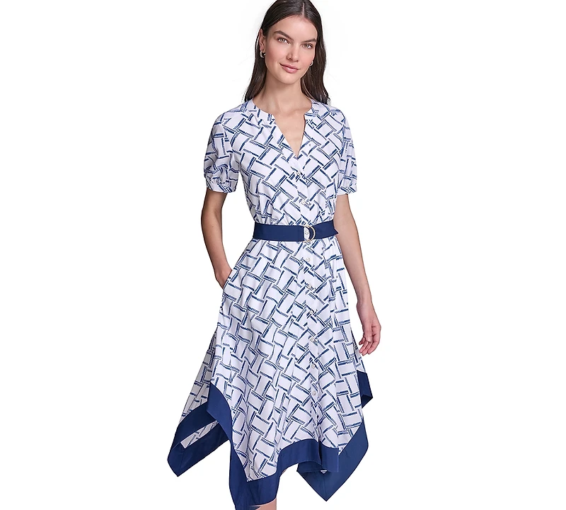 Karl Lagerfeld Paris Women's Printed Hanky Hem Midi Dress