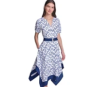 Karl Lagerfeld Paris Women's Printed Hanky Hem Midi Dress
