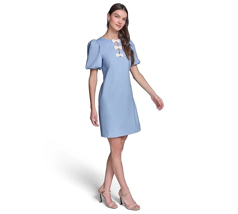 Karl Lagerfeld Paris Women's Puff Sleeve Melange Stretch Dress