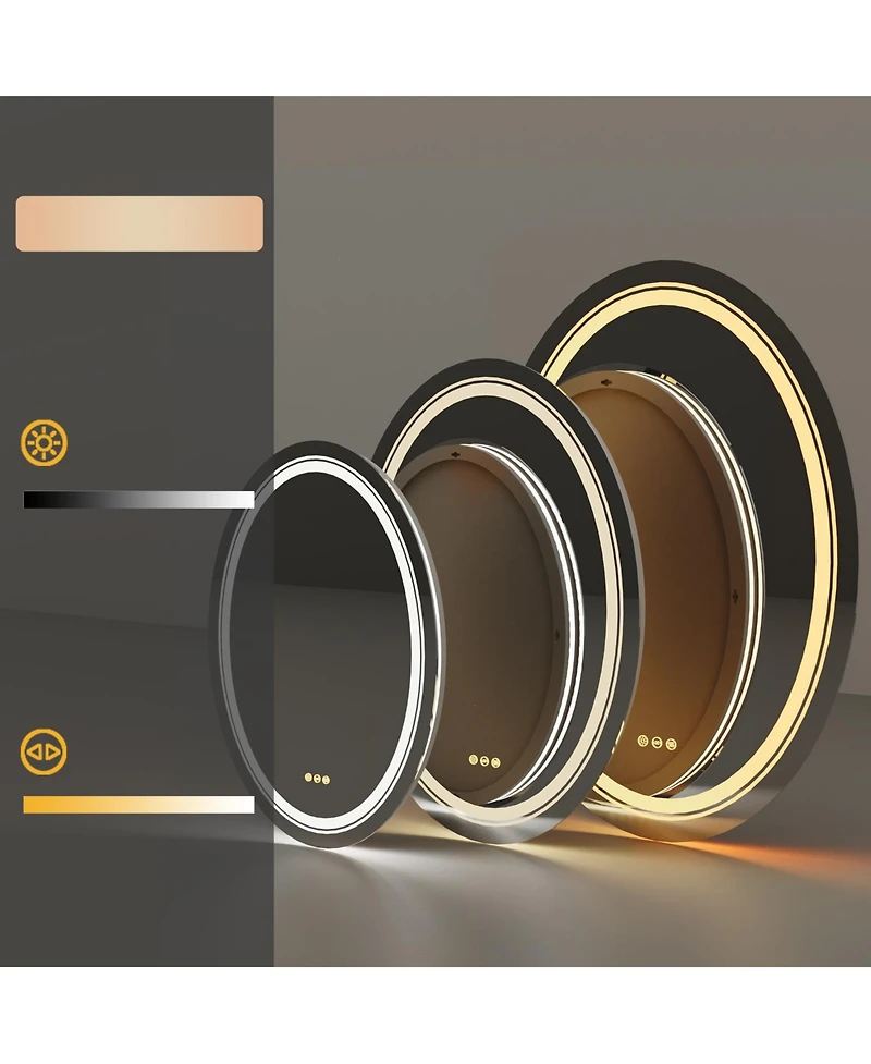 Luvodi Oval Led Bathroom Mirror 28"x20" Wall Mounted Makeup Mirror Dimmable, Memory, 3 Colors (Front Lights + Backlit)