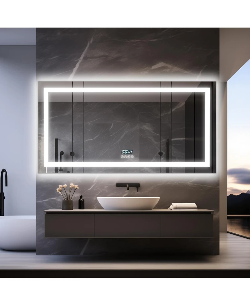 Luvodi 59.4x30.7 inch Colours Wall Mounted Vanity Mirror Bluetooth Speaker Digital Display Front Light Anti Fog for Hotel Bathroom