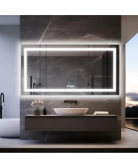 Luvodi 59.4x30.7 inch Colours Wall Mounted Vanity Mirror Bluetooth Speaker Digital Display Front Light Anti Fog for Hotel Bathroom