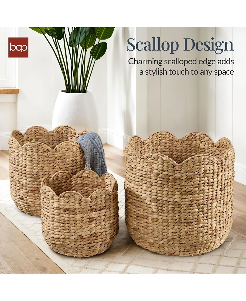 Best Choice Products Scalloped 3PC Water Hyacinth Nesting Baskets
