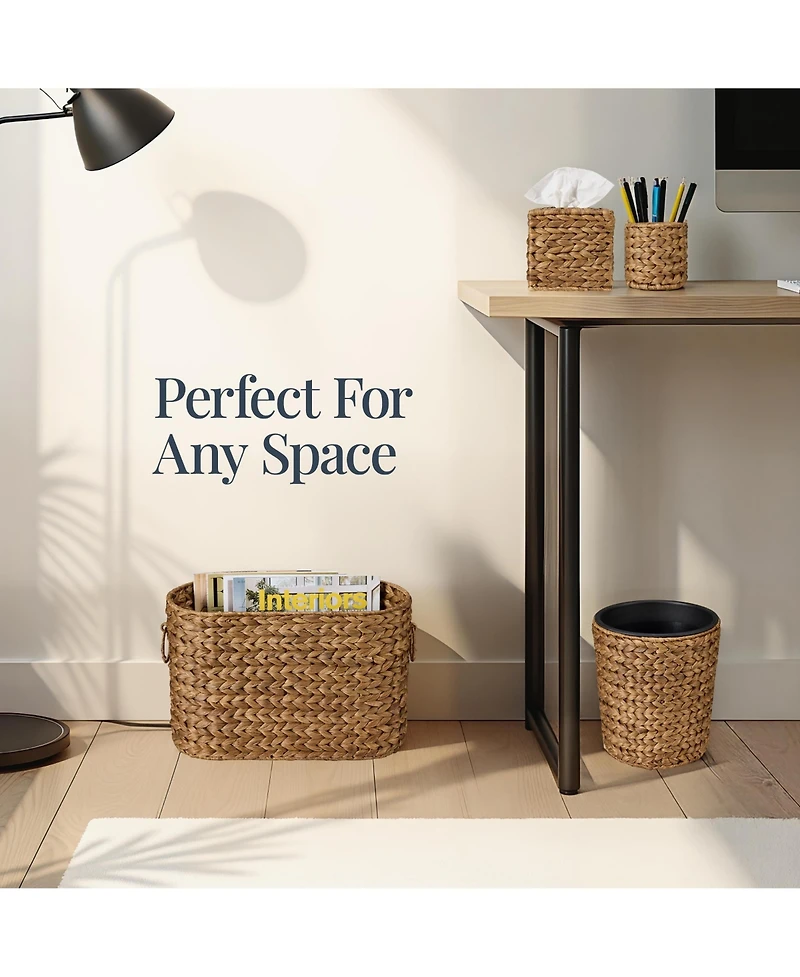 Best Choice Products 6-Pc Water Hyacinth Bathroom Storage Set, Includes Trays, Trash Bin, Toilet Paper Storage, Tissue Box Cover, Garbage Can