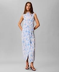 Calvin Klein Women's Printed Plisse Bias Seam Midi Skirt
