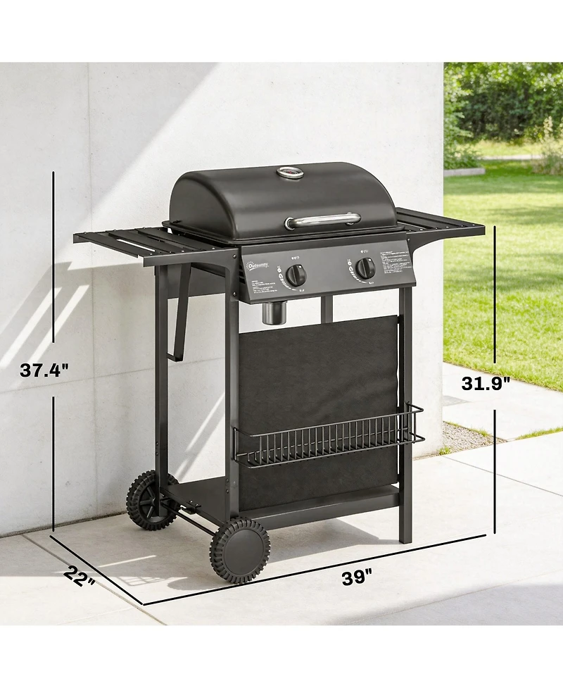 Outsunny 2 Burner Propane Gas Grill, 18000 Btu Bbq Grill with Wheels,