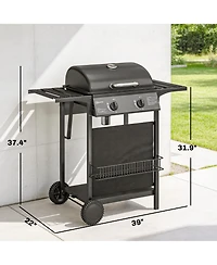 Outsunny 2 Burner Propane Gas Grill, 18000 Btu Bbq Grill with Wheels,