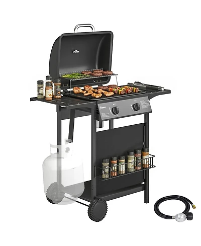 Outsunny 2 Burner Propane Gas Grill, 18000 Btu Bbq Grill with Wheels,