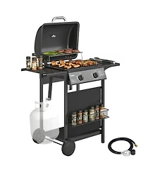 Outsunny 2 Burner Propane Gas Grill, 18000 Btu Bbq Grill with Wheels,