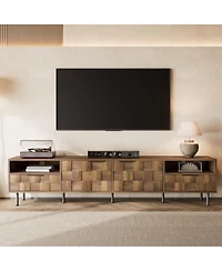 Rainsken Mid-Century Modern Tv Stand for TVs, Media Console Table with 2 Drawers, 4 Storage Compartments for Living Room