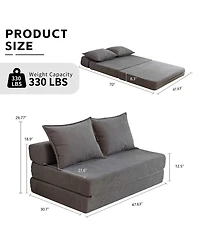 Rainsken Foldable Sofa Bed, 47.6'' Convertible Sleeper Chair, Corduroy Boneless Couch with 2 Pillows for Living Room, Home Office