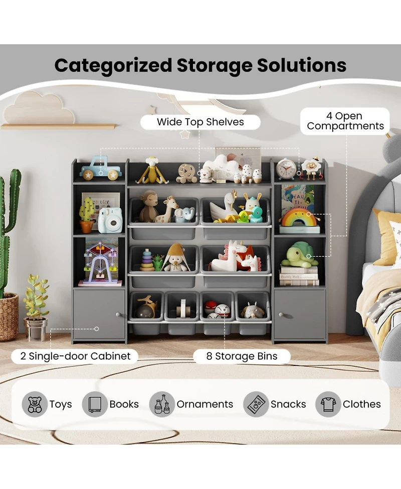 Gouun 56 in Large Toy Storage Organizer with 8 Removable Bins and Bookshelf