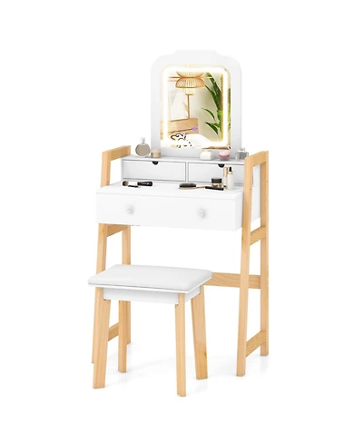 Sugift Adjustable Height Vanity Desk Set with 3-Color Led Lighted Mirror and Drawers