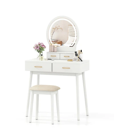 Sugift Small Vanity Makeup Dressing Table Set with Cushioned Stool and Led Lighted Mirror