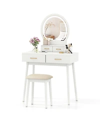 Sugift Small Vanity Makeup Dressing Table Set with Cushioned Stool and Led Lighted Mirror