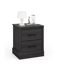 Sugift Wood Compact Floor Nightstand with Storage Drawers