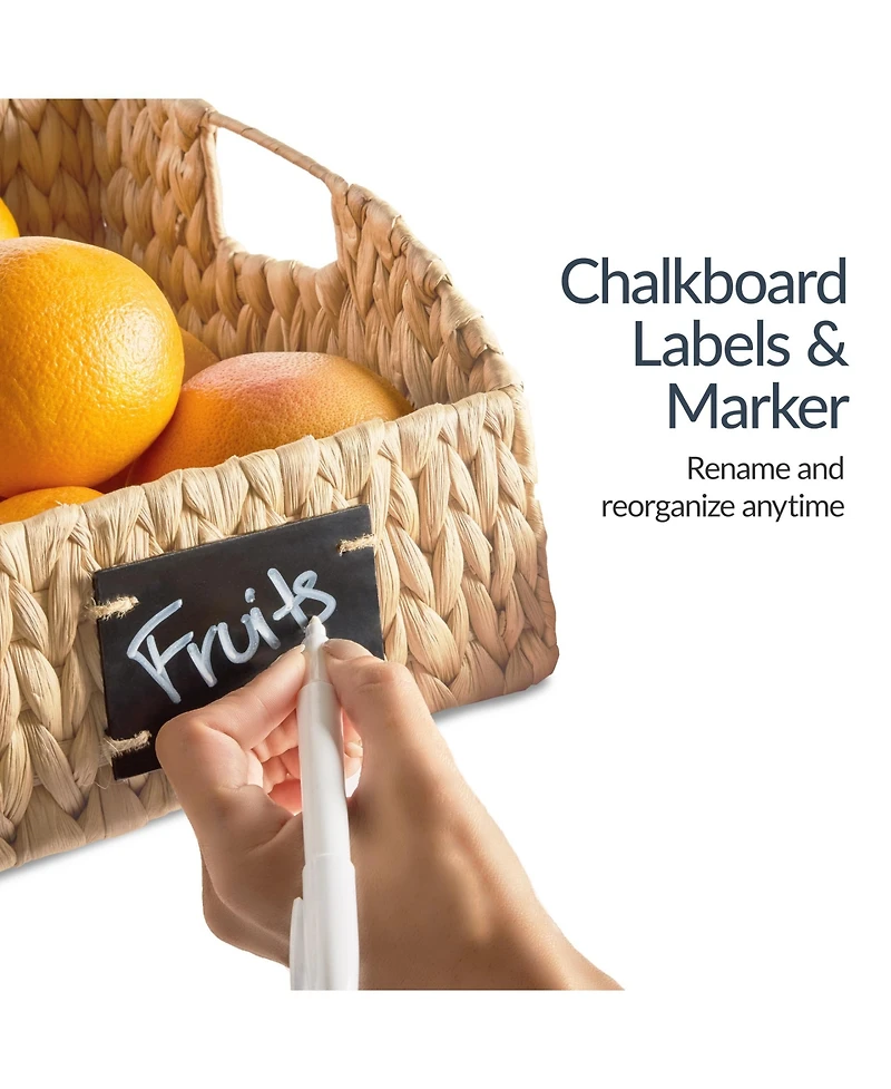 Best Choice Products Set of 3 Hyacinth Angled Pantry Storage Baskets with Handles, Chalkboard & Marker